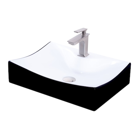 Novatto Porcelain Vessel Sink Combo with Brushed Nickel Faucet, Drain and Sealer NSFC-01134BW368SBN